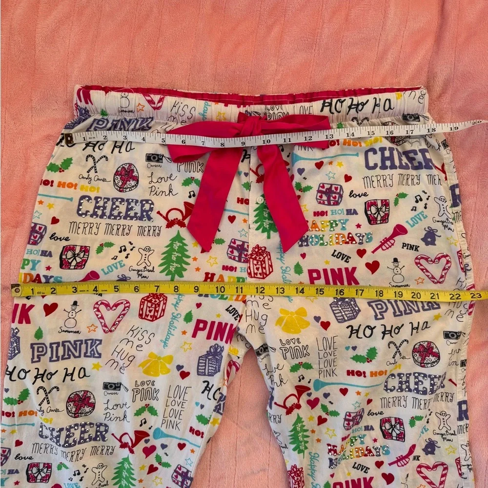 VICTORIA’S SECRET PINK Holiday Winter PJ’s / LOUNGE pants size medium CHEER - Picture 8 of 11